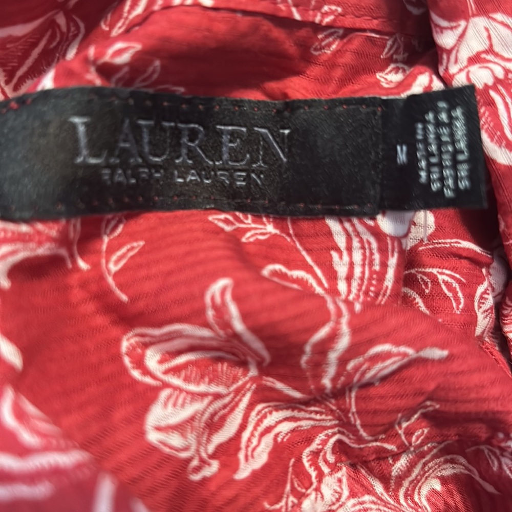 Lauren Ralph Lauren - Red Pocketed Curve Hem Floral Cuff Sleeved Button-Size M - Picture 5 of 5